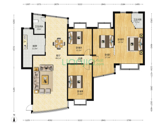 海岸华府 4室1厅2卫 164平方