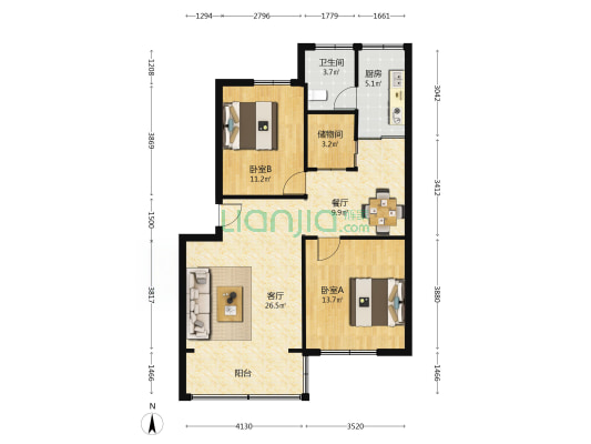 黄埔卫检宿舍区 2室2厅1卫 83平方