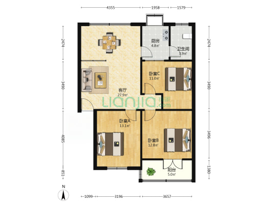 湖北省林业调查规划院宿舍 3室1厅1卫 92平方