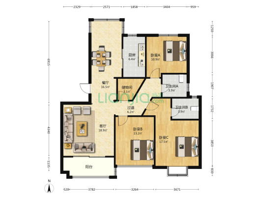 中和家园 3室2厅2卫 133平方