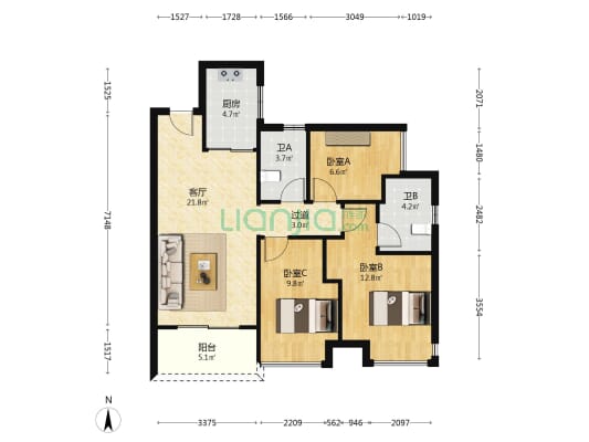 鹏瑞半山云璟 3室1厅2卫 89平方