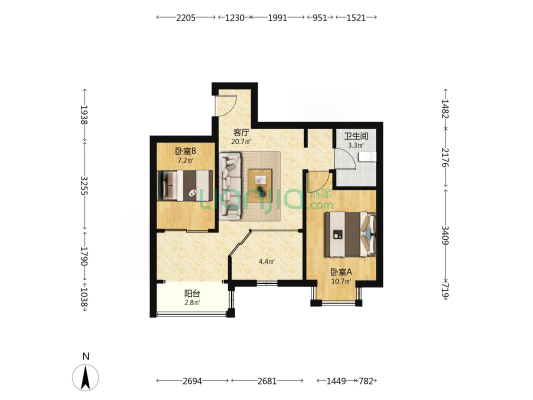 鸿盛凯旋门 1室1厅 南-户型图