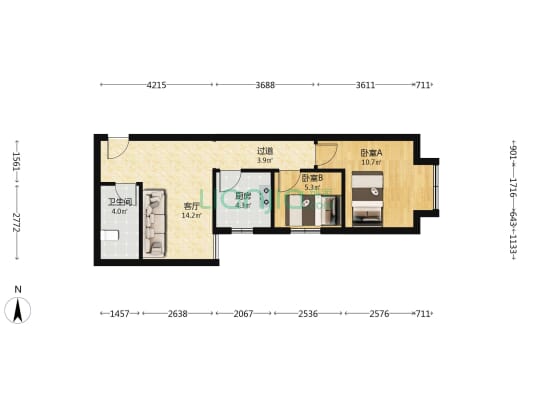郑地美巢 2室1厅1卫 61平方