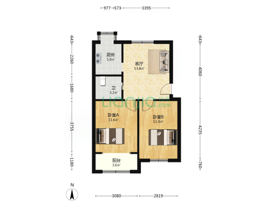 天明路8号 2室1厅1卫 60平方