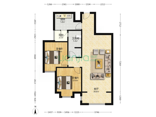 三江苑 2室1厅1卫 86平方