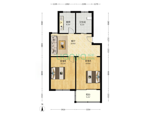 金桥园 2室1厅1卫 77平方