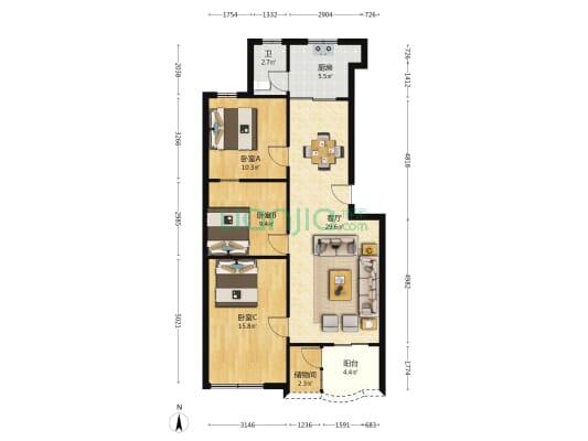 托盘圹 3室1厅1卫 98平方