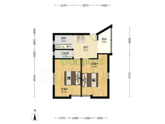 鲁巷中医小区 2室1厅1卫 60平方