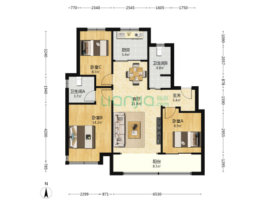 海信观澜 3室1厅2卫 114平方