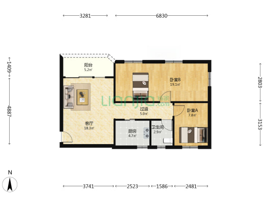 建港花园 2室1厅1卫 91平方