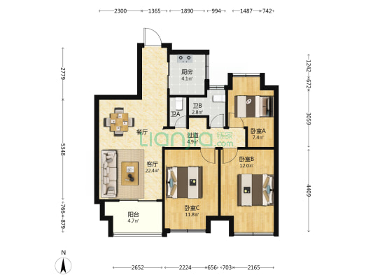 龙湫湾悦居 3室1厅2卫 95平方