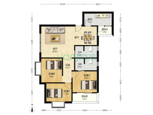 东麓锦苑 3室1厅2卫 99平方