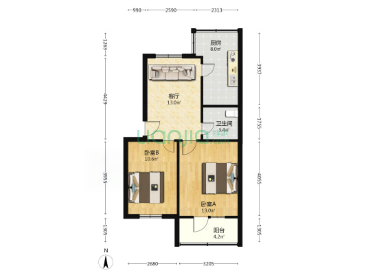 青年路106号小区 2室1厅1卫 70平方