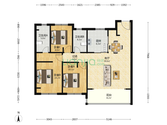 万科东方雅苑 3室1厅2卫 115平方