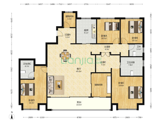 万科朗拾玉湖 4室1厅3卫 225平方