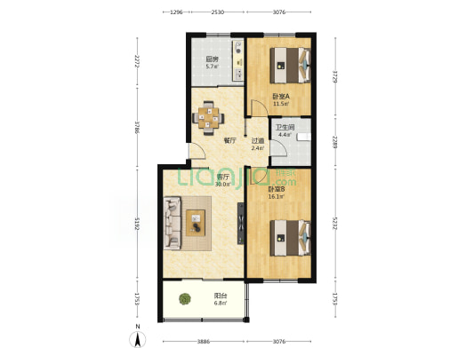 四通湖滨小区 2室1厅1卫 98平方