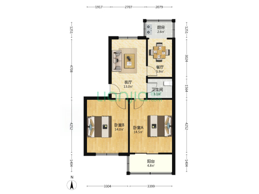 开发一区 2室2厅1卫 68平方