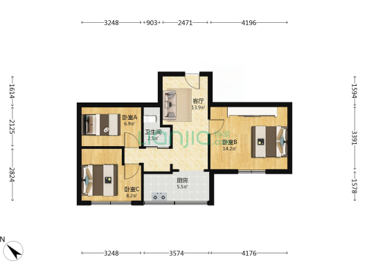 抚琴西路210号 3室1厅1卫 63平方