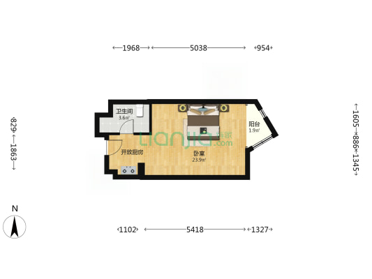 长阳金桥国际酒店公寓 1室0厅1卫 49平方