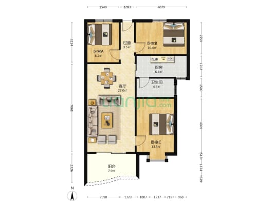 惠泽楼 3室1厅1卫 103平方