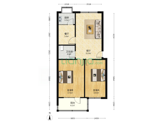 新华区翔翼路政府宿舍 2室2厅1卫 87平方