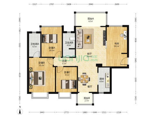 融创九熙府一期 4室1厅2卫 134平方