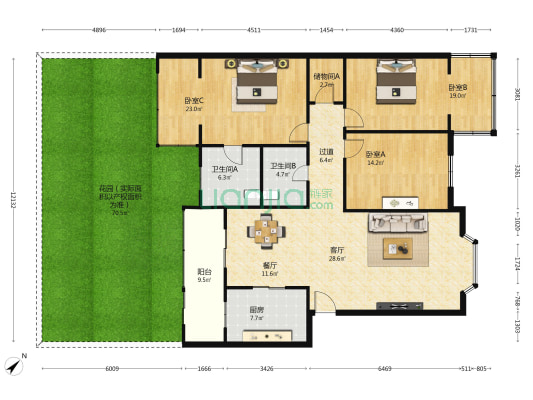 金盾路35号 3室2厅2卫 145平方