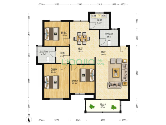 南江苑 3室2厅2卫 135平方
