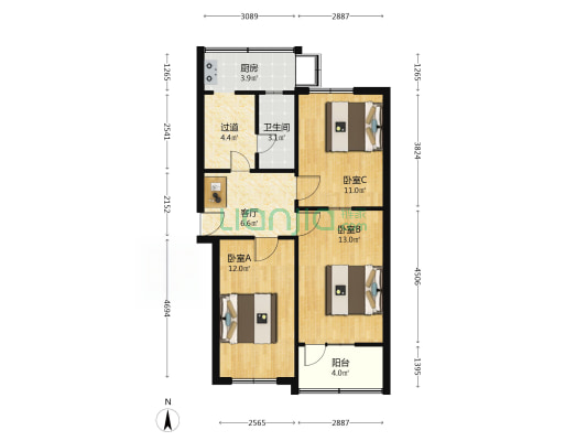 联通宿舍 3室1厅1卫 69平方