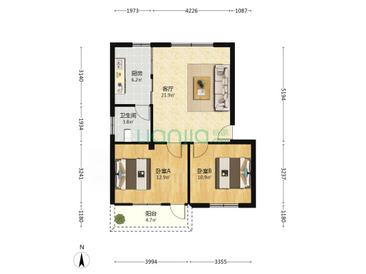 中宁花园 2室1厅1卫 74平方