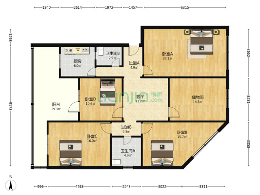 民联小区 4室1厅2卫 134平方