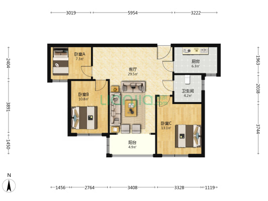 淳博雅居 3室1厅1卫 100平方