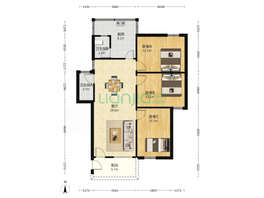 富华小区 3室1厅2卫 92平方