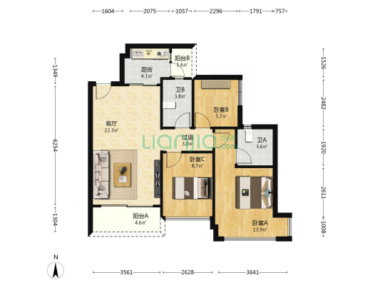 颐安·天璟名庭 3室1厅2卫 89平方