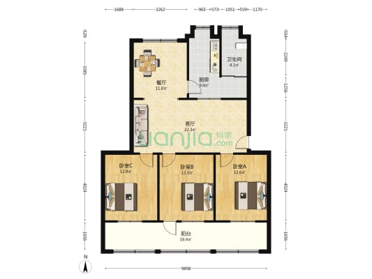 省工商局院内宿舍(爱民路9号) 3室2厅1卫 109平方