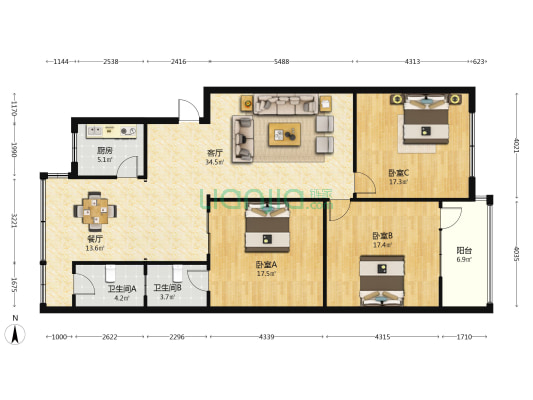 科达小区仁和公寓 3室2厅2卫 141平方
