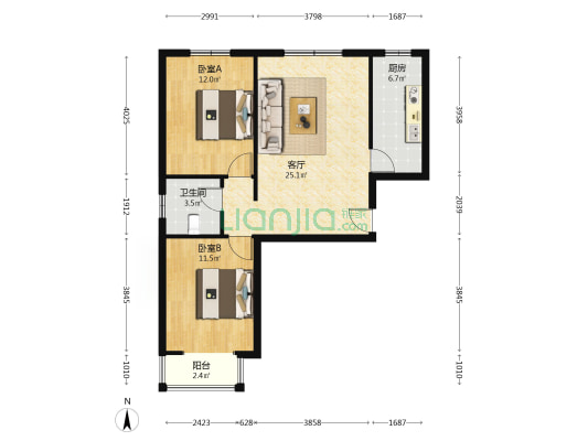 范阳路 开发区 双语 838车站 宏远裕隆两居出售-户型图