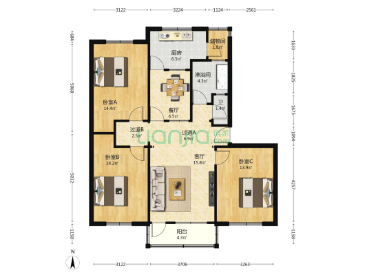 议价公司家属院 3室2厅2卫 111平方