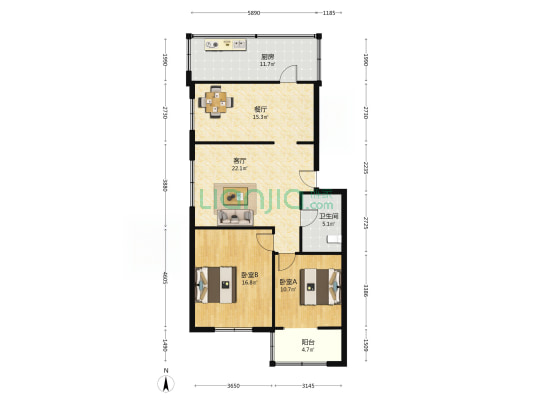 信用社家属院 2室2厅1卫 94平方