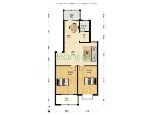 合肥体育运动学校宿舍 2室2厅1卫 87平方