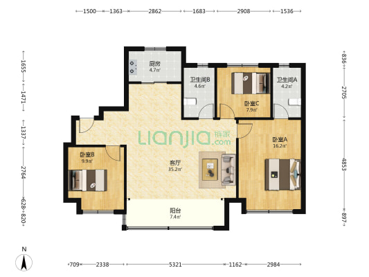 碧桂园·凤凰源著 3室1厅2卫 125平方