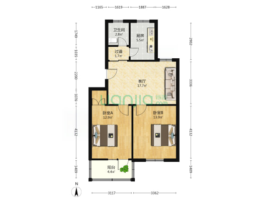 监狱宿舍 2室1厅1卫 74平方