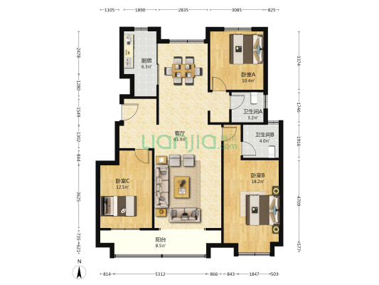 三盛璞悦府 3室1厅2卫 141平方