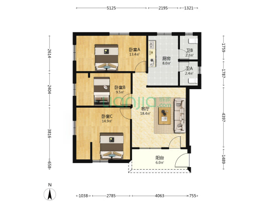 环镇路康乐新村 3室1厅2卫 94平方