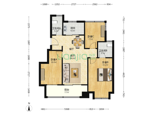 信达北云台 3室1厅2卫 101平方
