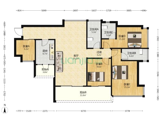 新世界天澜 4室1厅3卫 132平方