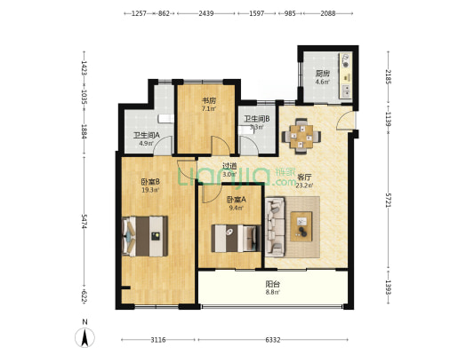 锦绣雅著花苑 3室1厅2卫 106平方