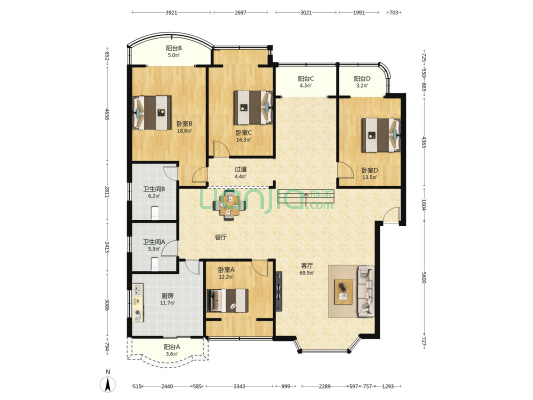 鑫诚花园二期 4室1厅2卫 184平方