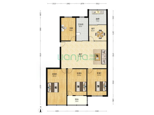 协和公寓 4室2厅1卫 150平方