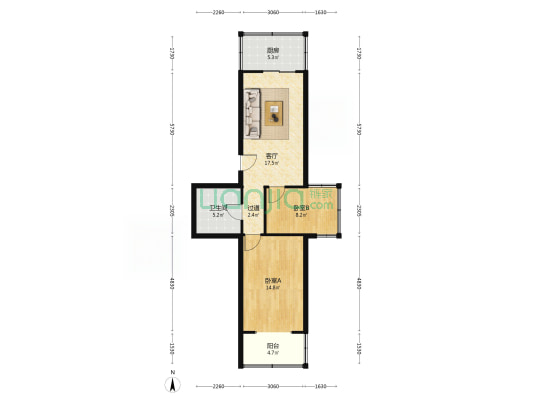 东华机电厂宿舍 2室1厅1卫 72平方